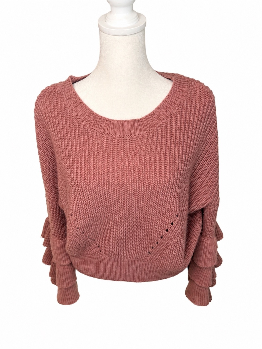 Hera Collection Women's Pink Ruffle-Sleeve Knit Sweater